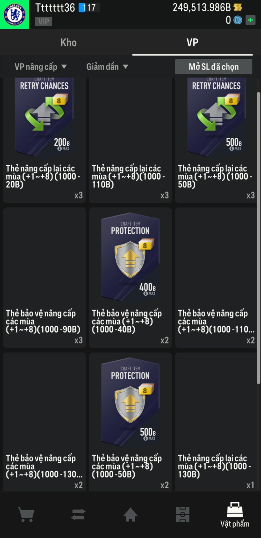 Ảnh ACC mở thẻ (LOẠI SVIP PROMAX) bao gồm có 02 thẻ +12, 04 thẻ PRIME (QH+, CP+, XS+, HĐ+) và hơn 1600+ thẻ cầu thủ từ Siêu sao đến Miền núi các loại. Acc có sẵn BP trắng từ 230.000 tỷ BP đến 250.000 tỷ BP kèm theo nhiều ngày SVIP